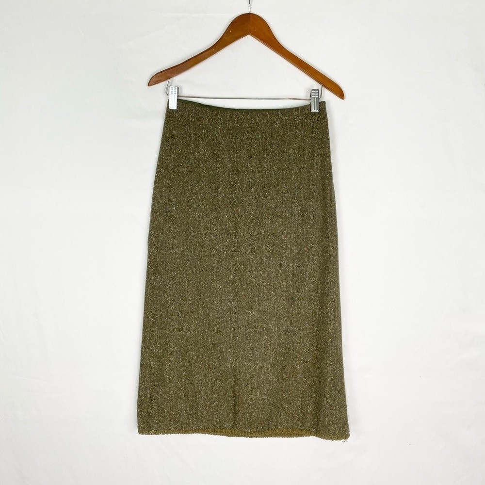 Vintage Banana Republic Wool Midi Skirt Size 2 Green Speckled