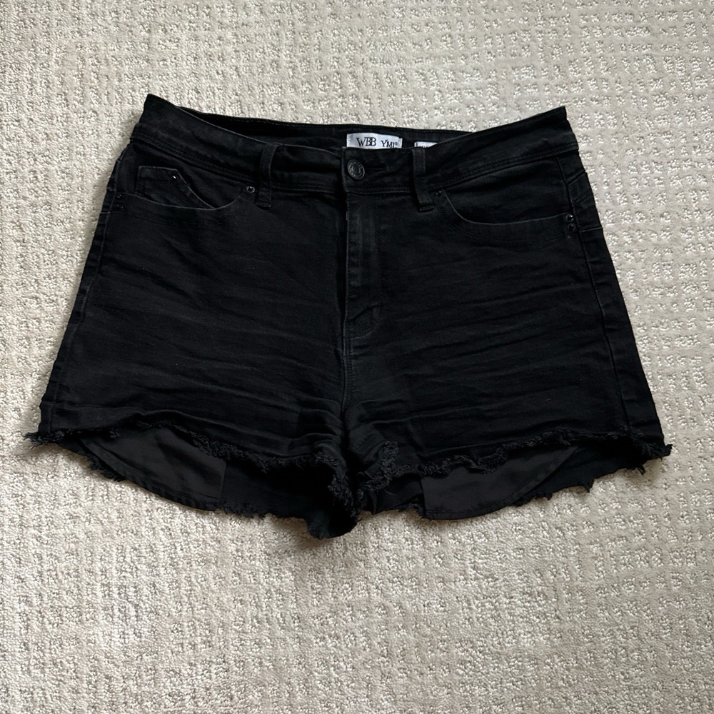 YMI High Rise Black Denim Shorts Size 11/30 Frayed Hem Cutoff Jean Shorts