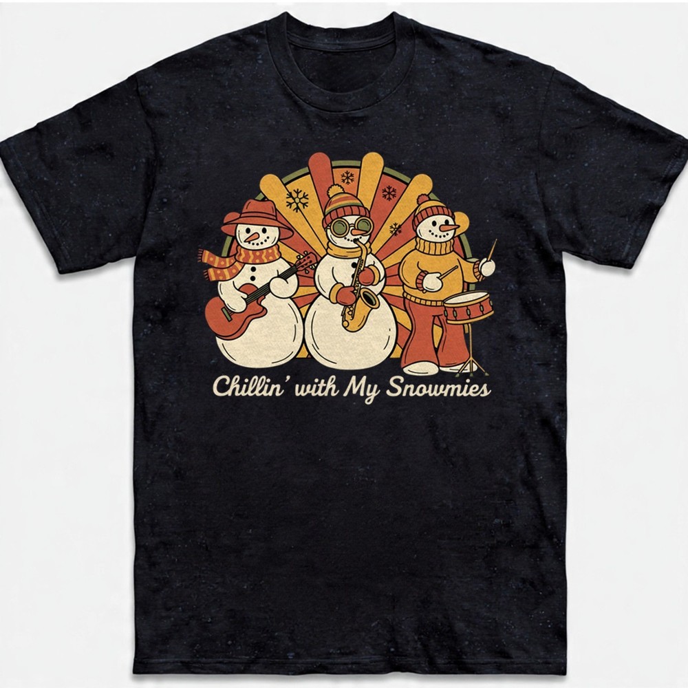 Chillin' With My Snowmies Funny T-Shirt Snowman Retro Christmas Music Sweater