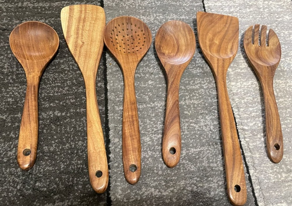 Kitchen Utensil Set Wooden Cook Tool 6 Pieces Wooden Spoons for Cooking Nonstick