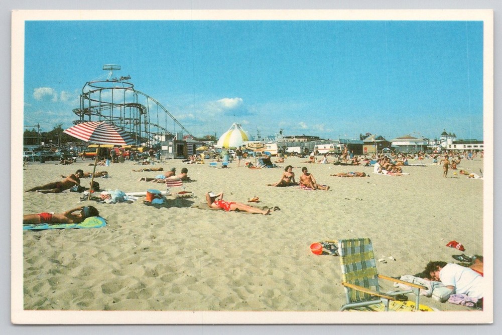 Old Orchard Beach Maine Roller Coaster Amusement Park Plastichrome Postcard