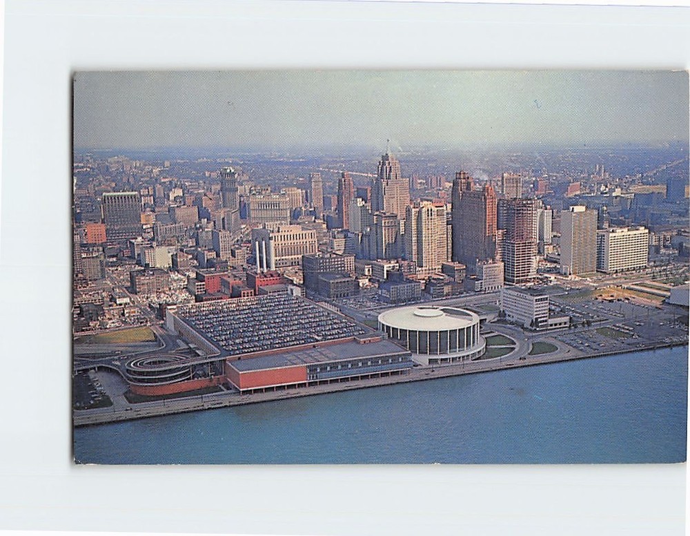 Postcard Aerial View Civic Center & Skyline Detroit Michigan USA