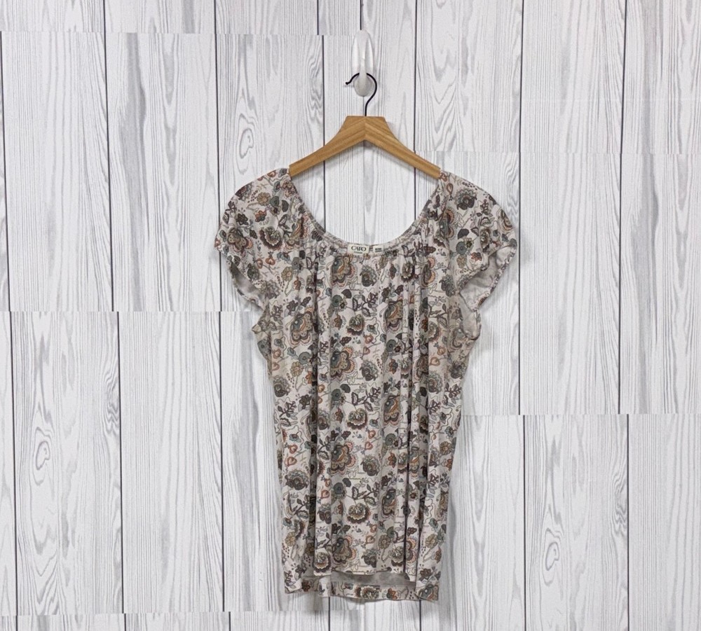 Cato top womens size 18/20w short sleeve white floral patterned blouse stretch