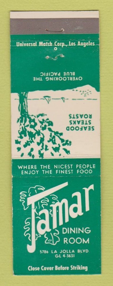 Matchbook Cover - Jamar Restaurant La Jolla CA