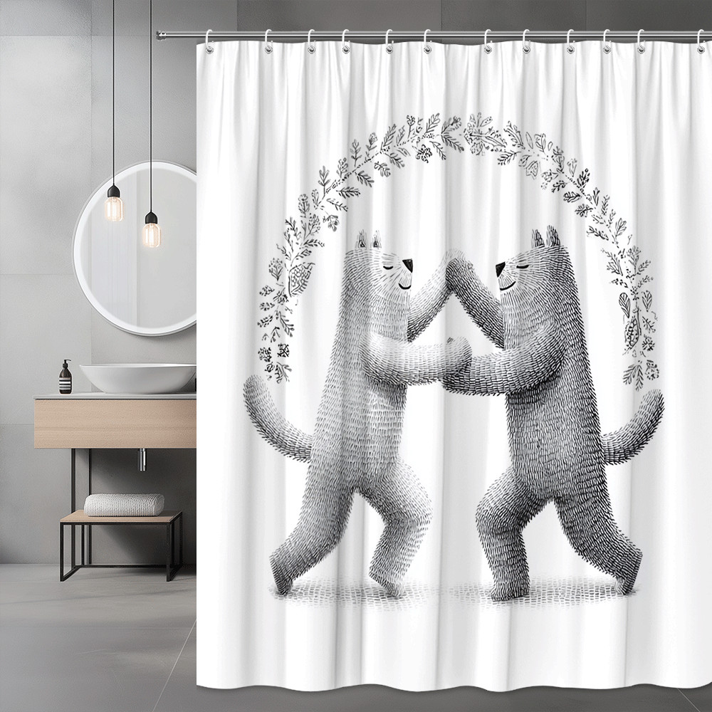Bear Dance Shower Curtain Black White Animal Print