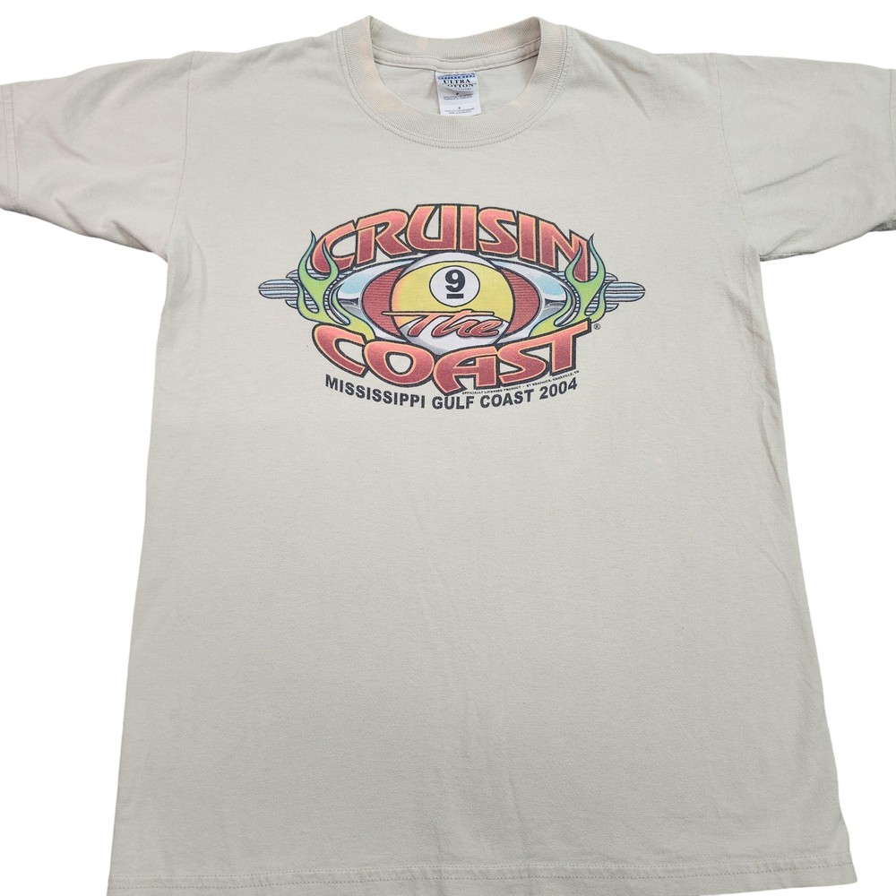 Vintage Gildan Shirt Mens Small Beige Cruisin The Coast Car Graphic Tee 2004