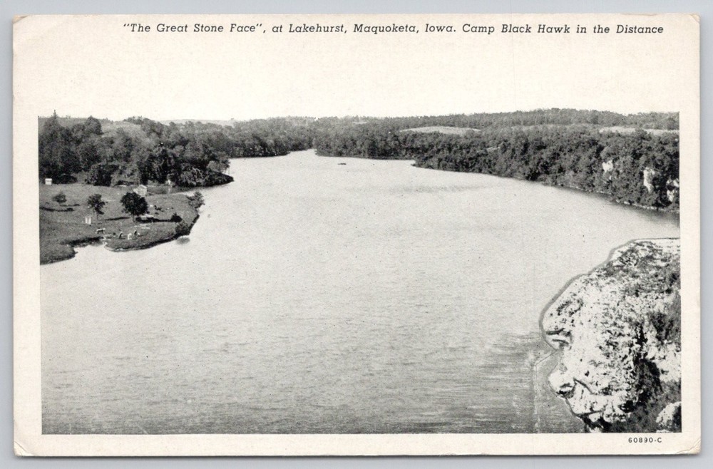 Maquoketa Iowa Great Stone Face Lakehurst Camp Black Hawk VTG Postcard
