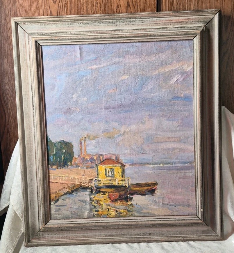 American Painting Landscape  Impressionism Nautical Aquired Boston estate Huge
