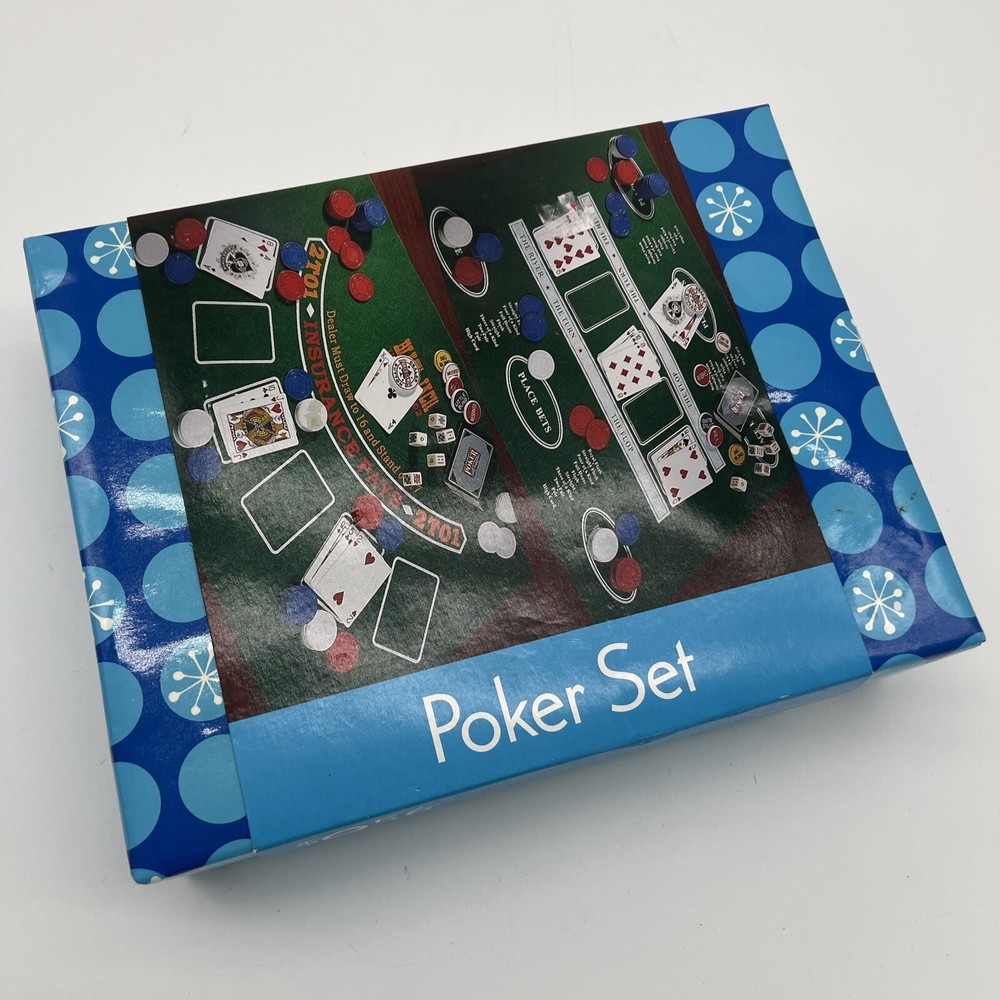 Poker Set New In Box 100 Poker Chips, Deck of Cards, 5 Poker Dice, Playing Felt
