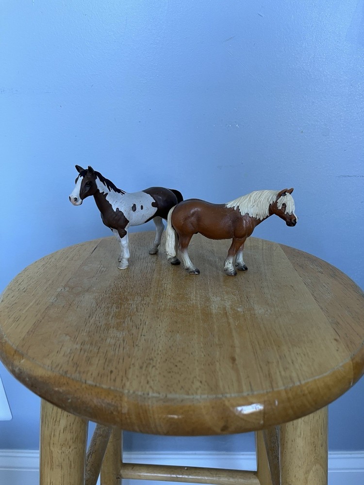Schleich Horse Figure Lot of 2 Pinto Horse & Pony Brown White Toy Animals