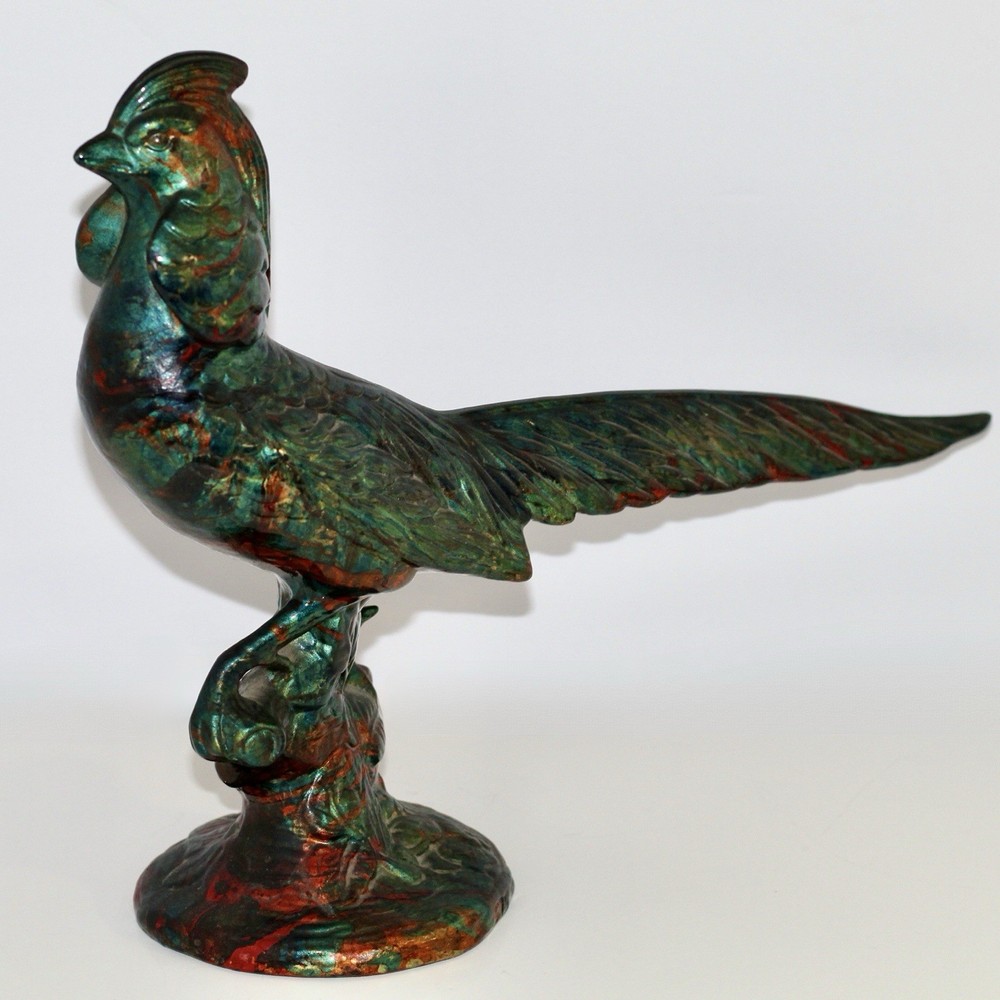 Vintage Iridescent Ceramic Pheasant Bird Figurine Art Pottery Statue 12” Decor