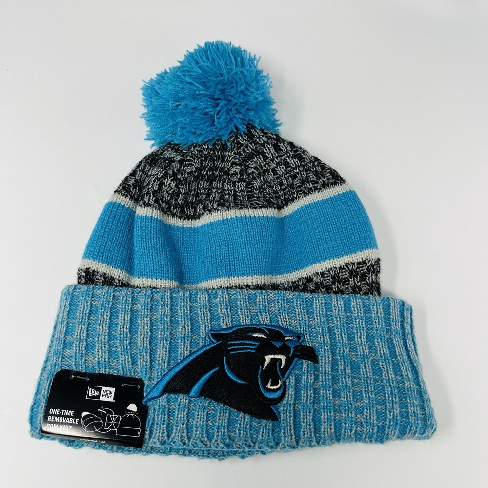 New Era NFL Carolina Panthers Mens Cuffed Beanie Toboggan Winter Cap Pom Blue