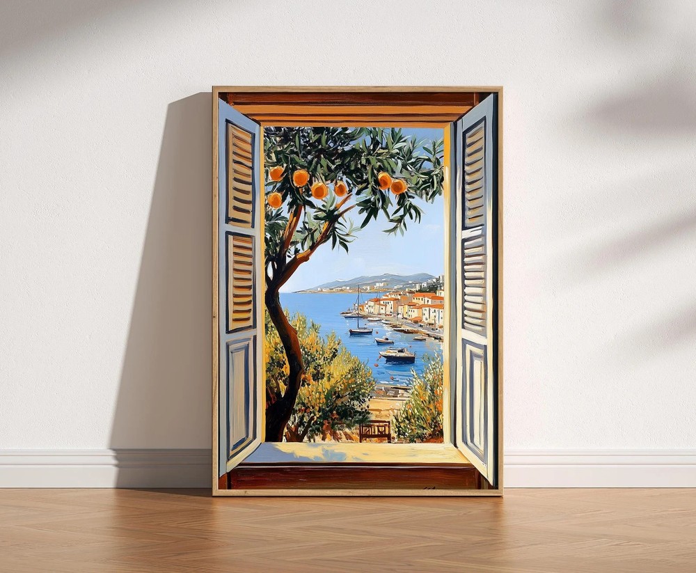 Fauvism Window Painting Mediterranean Lake Como Style Art Print