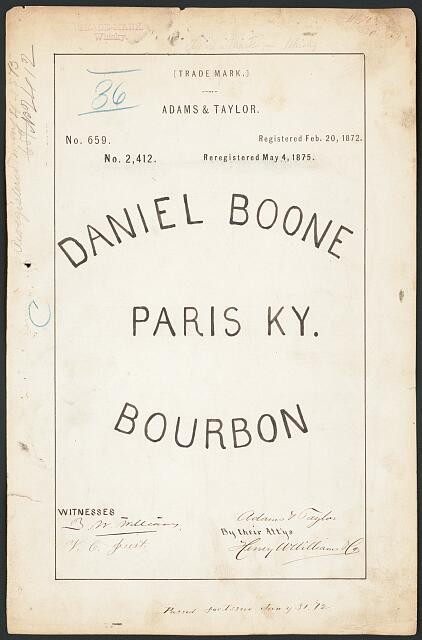 Photo:Paris KY Daniel Boone Bourbon Whisky Trademark Registration 1875
