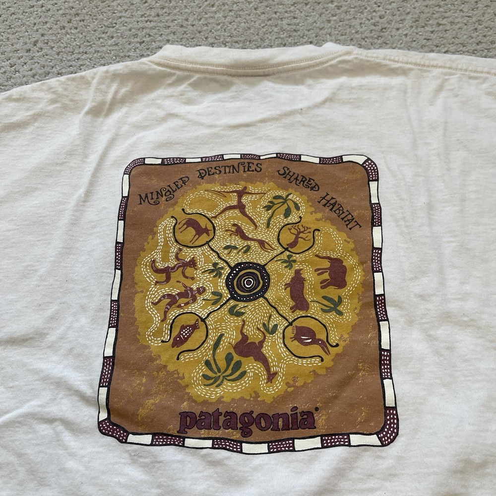 Vtg 90s PATAGONIA Organic Cotton MINGLED DESTINIES SHARED HABITAT TEE 2XL USA
