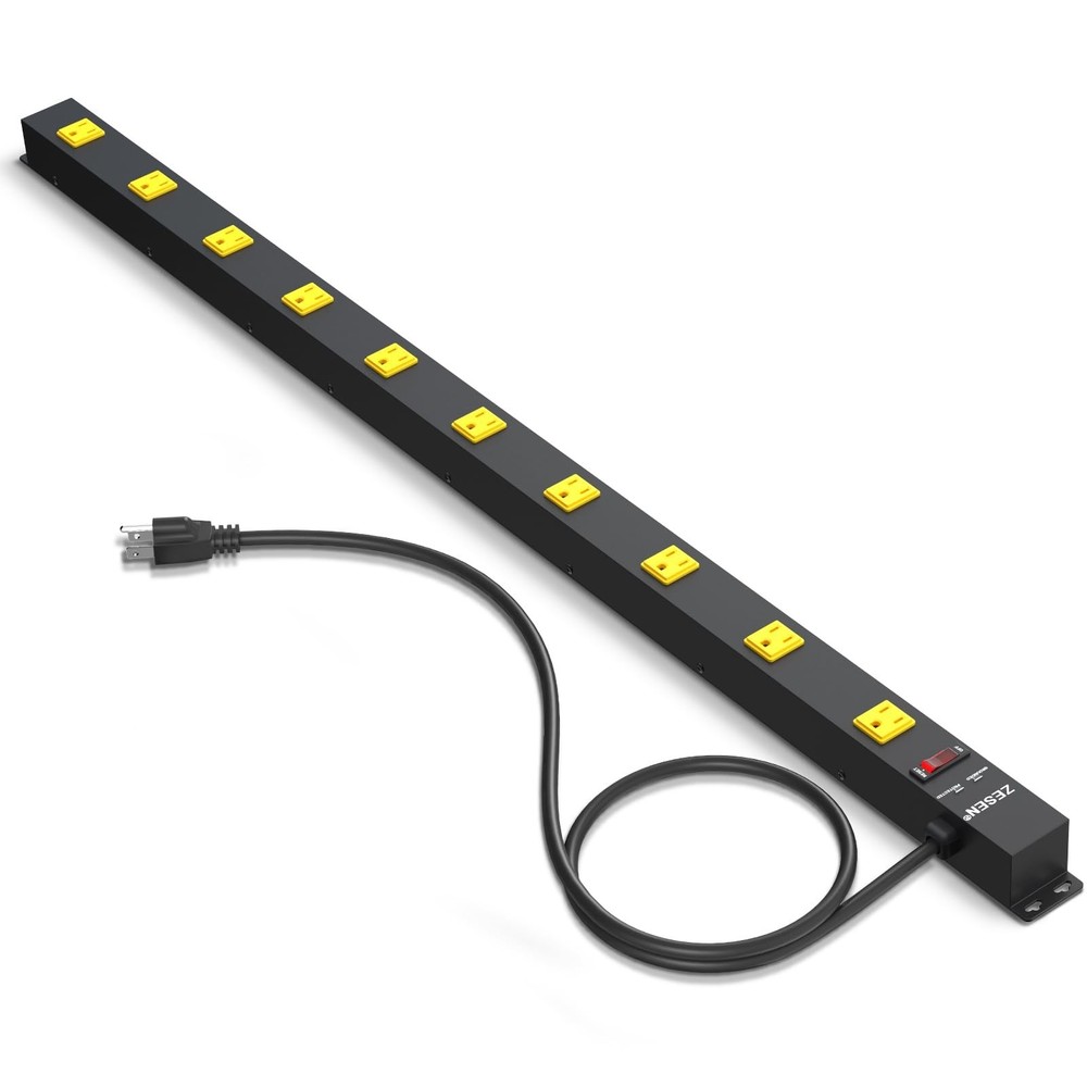 10 Outlet Long Power Strip, Wide Spaced Outlet Power Bar, Heavy Duty Metal Po...