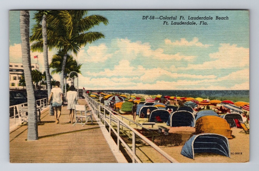 Fort Lauderdale FL-Florida, Colorful Fort Lauderdale Beach, Vintage Postcard