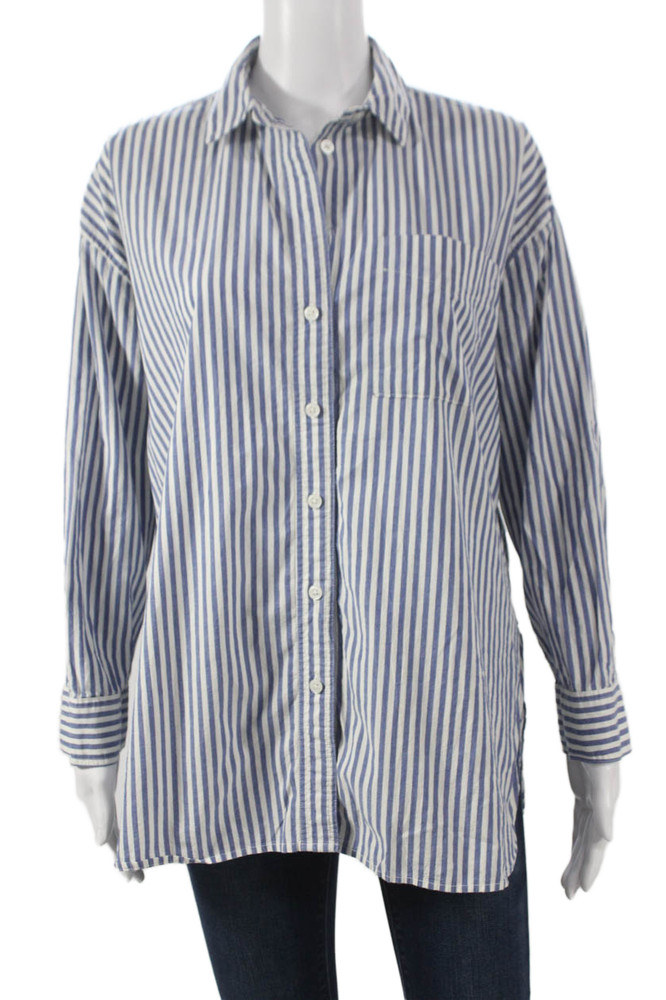 Madewell Womens Striped Collared Cotton Tunic Button Up Blue Long Sleeve Size SFree Shipping in US $100+ Orders | $6.95 Orders Below