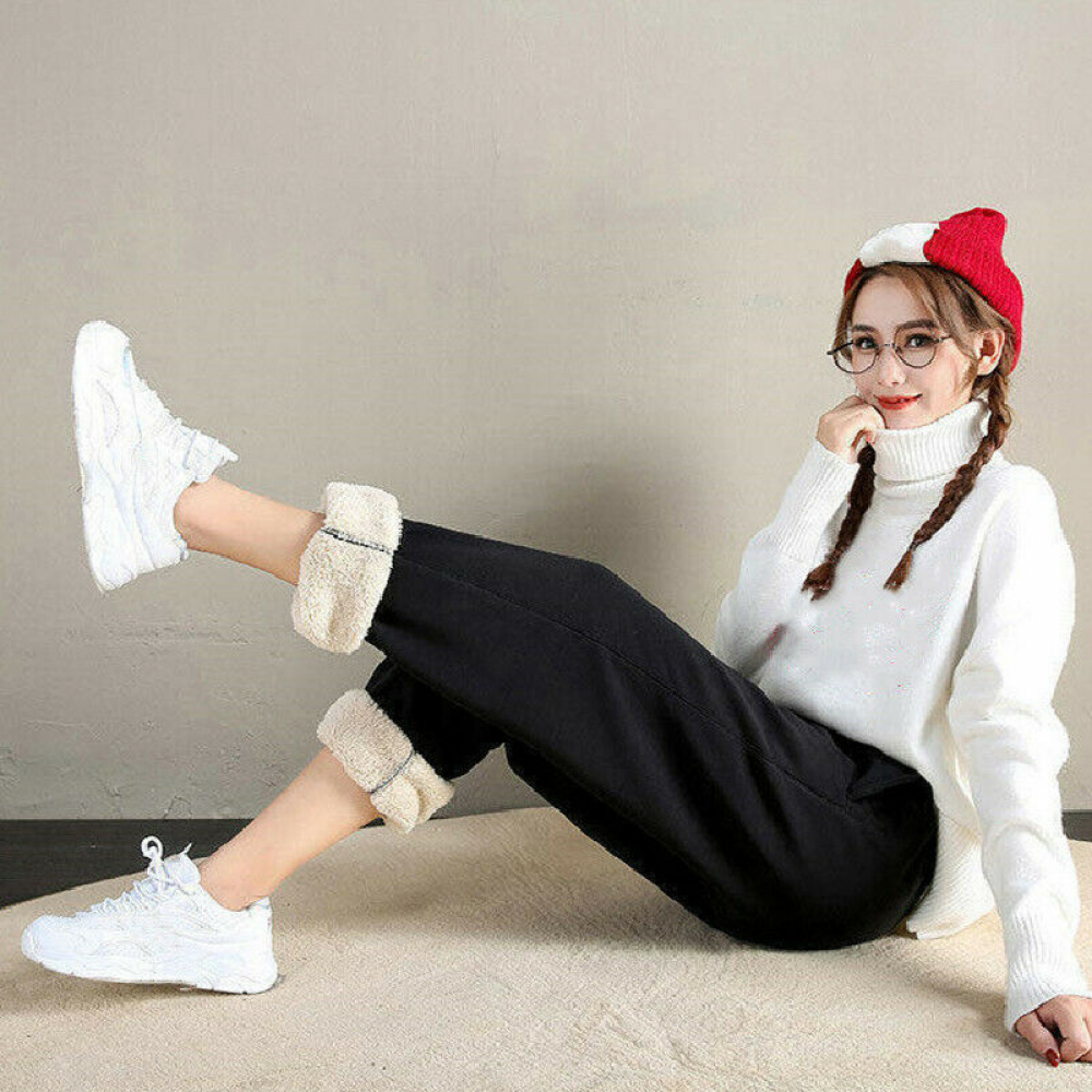 Womens Pants Sweatpants Lining Harem Fleece Warm Trousers Loose Joggers Casual