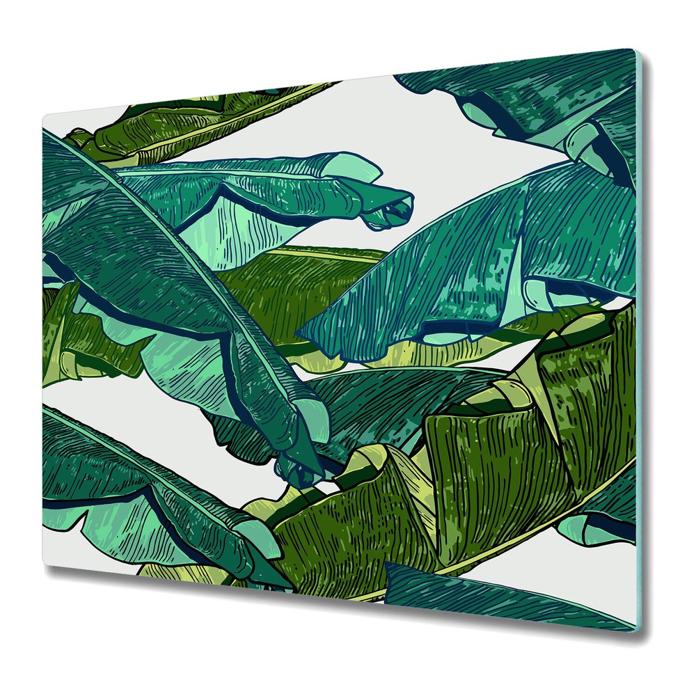 Serving Chopping Board Glass Banana leaves Green Exotic and tropical art 60x52