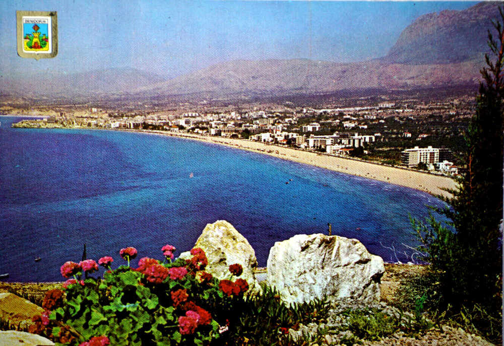 Postcard Spain Benidorm Valencia Mediterranean Sea Coast Cliffs Beach Mountains