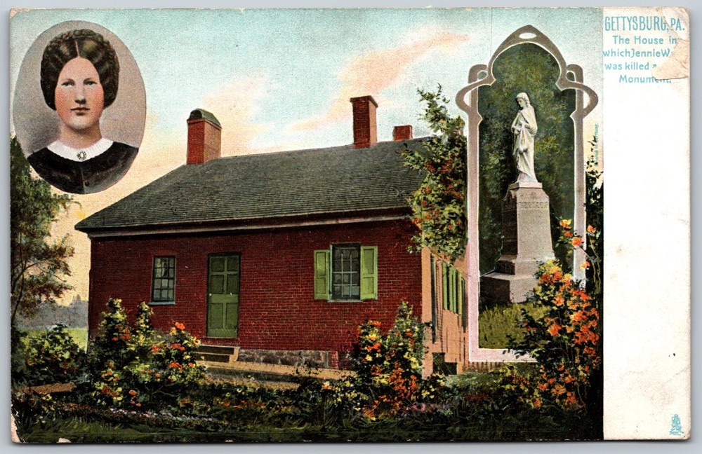Jennie Wade House Gettysburg PA Portrait Monument ANTIQUE Postcard 9224