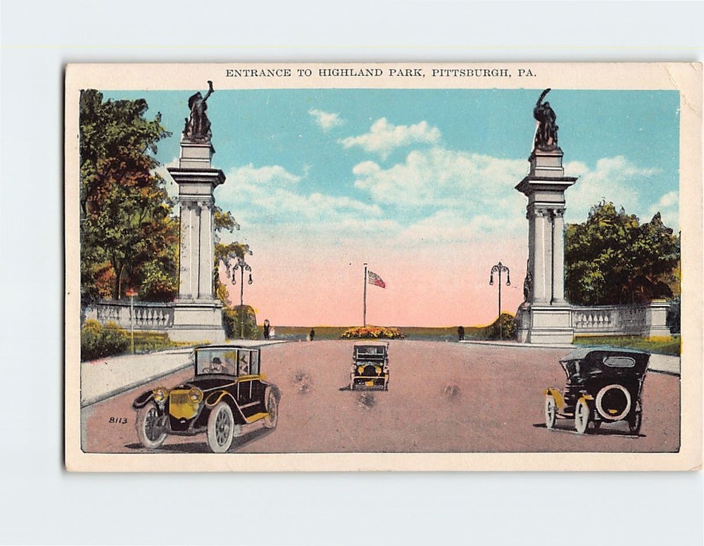 Postcard Entrance to Highland Park Pittsburgh Pennsylvania USA