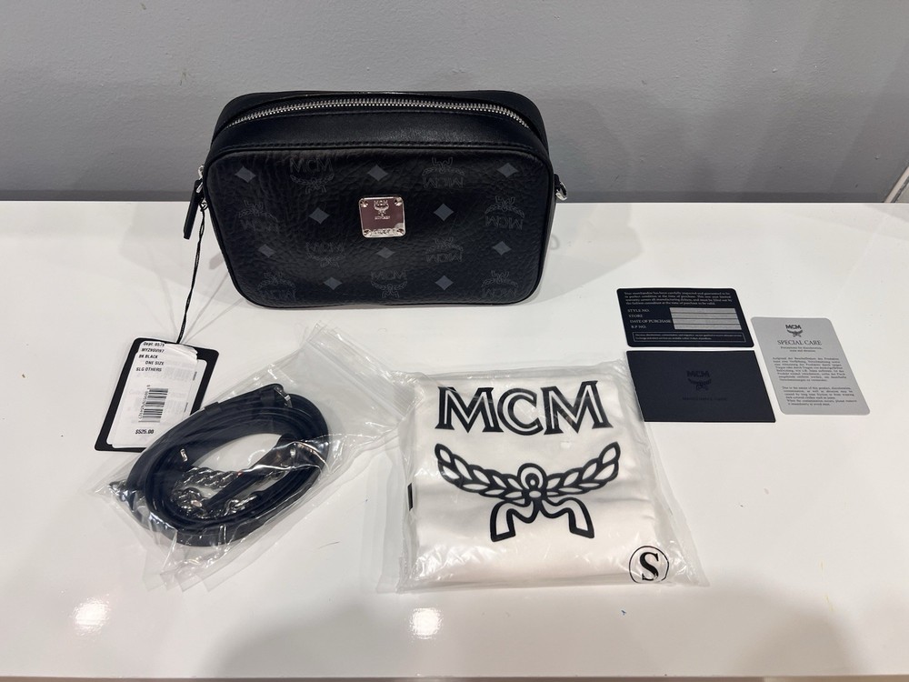 MCM VISETOS BLACK CROSSBODY BAG PURSE CAMERA MONOGRAM HANDBAG NEW DUSTBAG LOGO