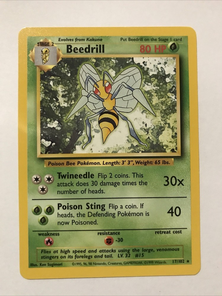 Pokémon TCG Beedrill Card 17/102 Rare Unlimited Base Set