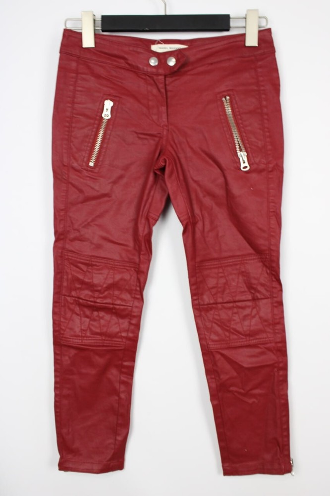 ISABEL MARANT ETOILE for H&M Red Waxed Biker Pants Jeans Ankle Zip EU 34 / US 4