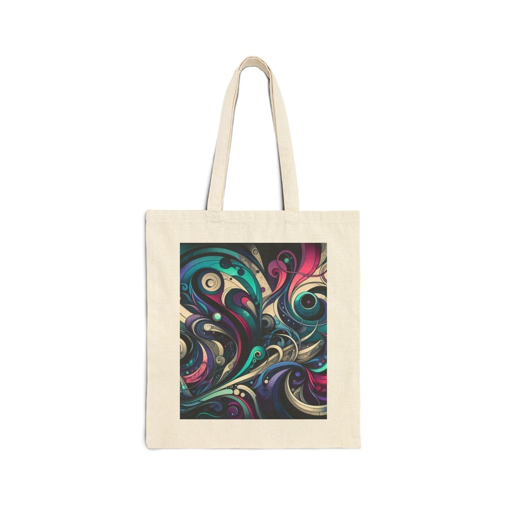 Cotton Canvas Tote Bag with Abstract Design in Teal Fuchsia Purple Black - Perfect Gift