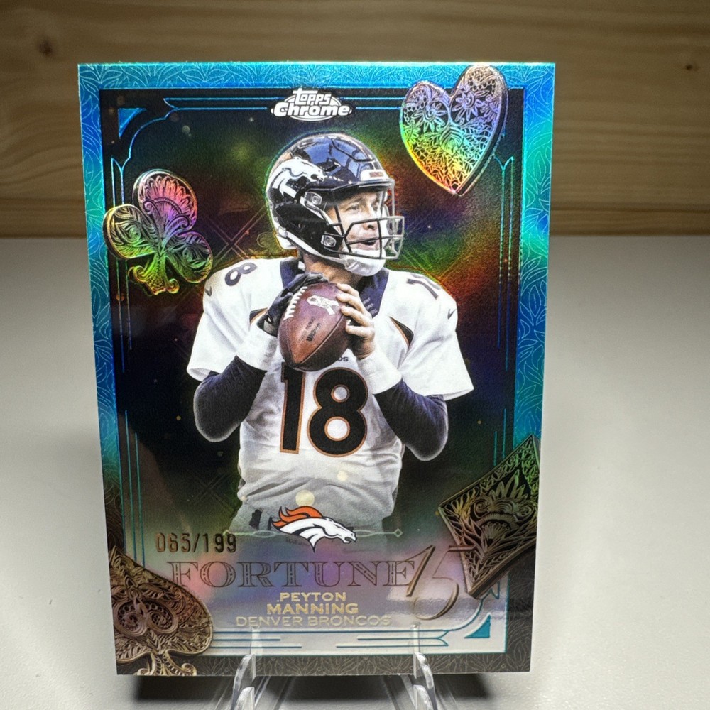 Peyton Manning 2025 Topps Chrome Fortune 15 Aqua Refractor Denver Broncos /199