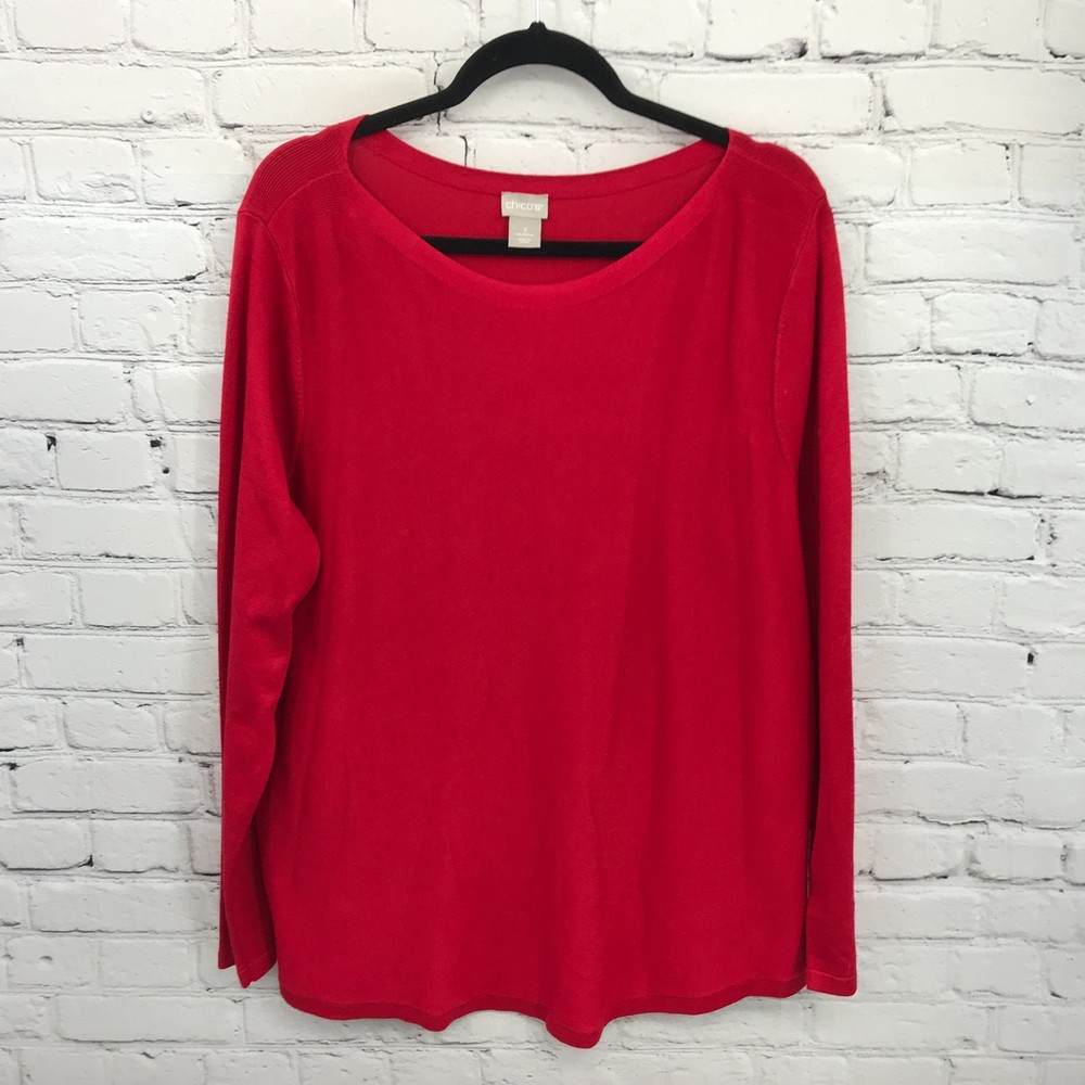 Chicos Top Womens Extra Large 3 Red Long Sleeve Casual Basic Blouse