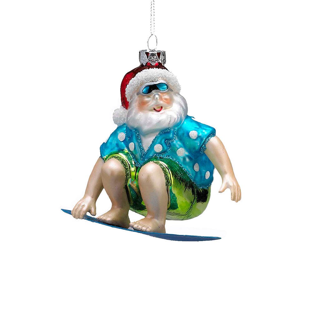 Beach Santa the Surfer Glass Ornament 3.5