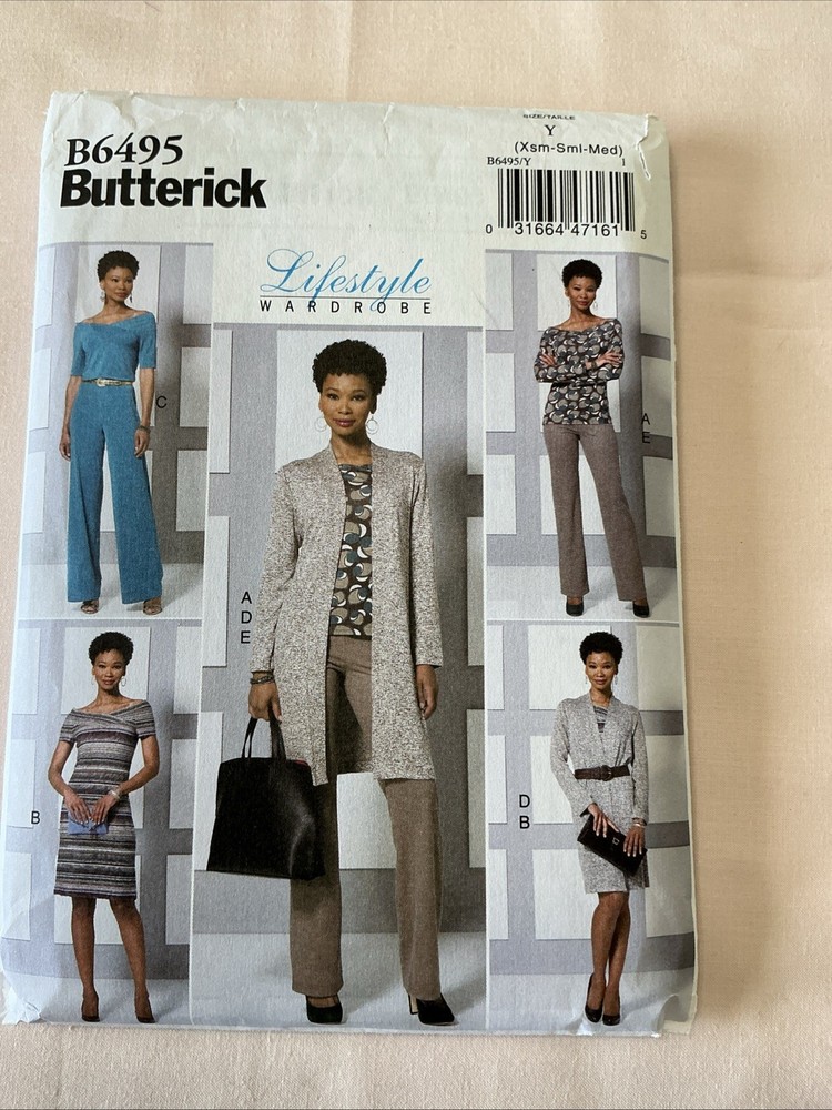 NEW/UNCUT Butterick B6495 Misses Top,Dress,Jacket, Jumpsuit, Pants Pattern XS-MD