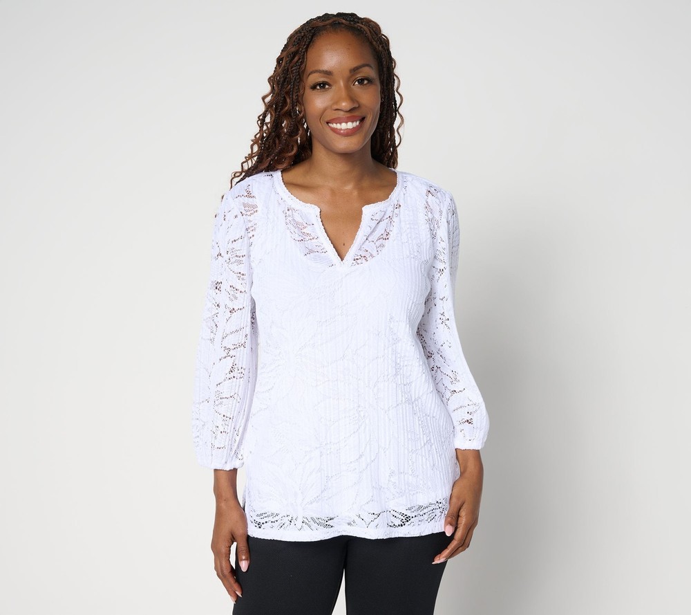 Isaac Mizrahi Live! Women's Top Sz L Floral Lace Tank Set White A693580
