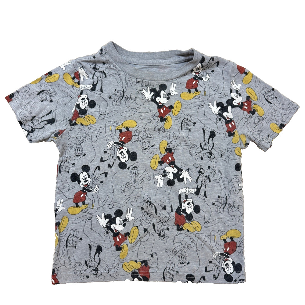 Disney Mickey Mouse Friends All Over Print Gray T-Shirt Kids Size 5T/6T
