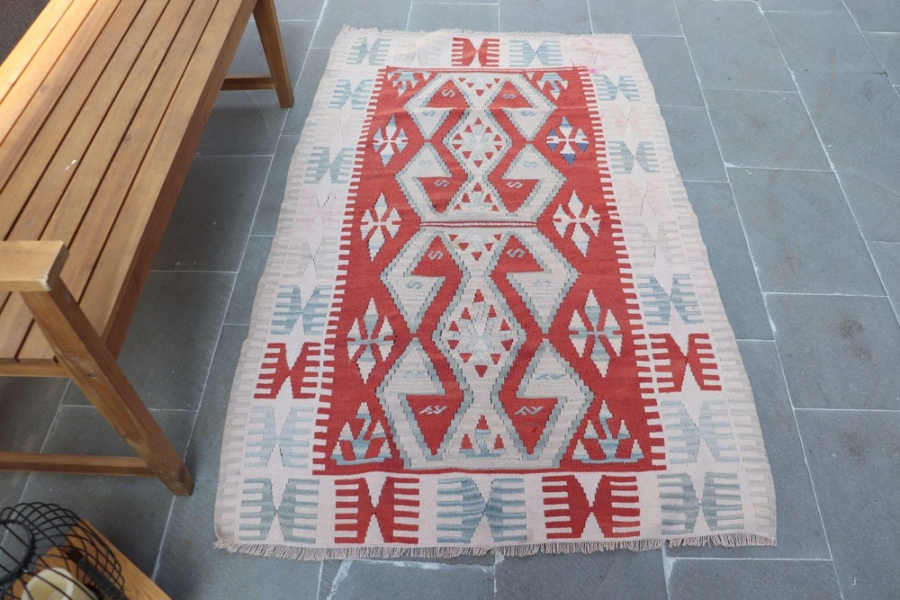 Turkish 3,3x5,4 ft Accent Rug, Vintage Rug, Kilim Red Oriental Rug