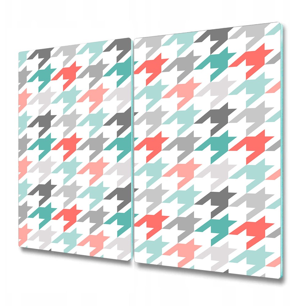 Glass Worktop Kitchen Chopping Board Hounds tooth grey blue and orange photo
