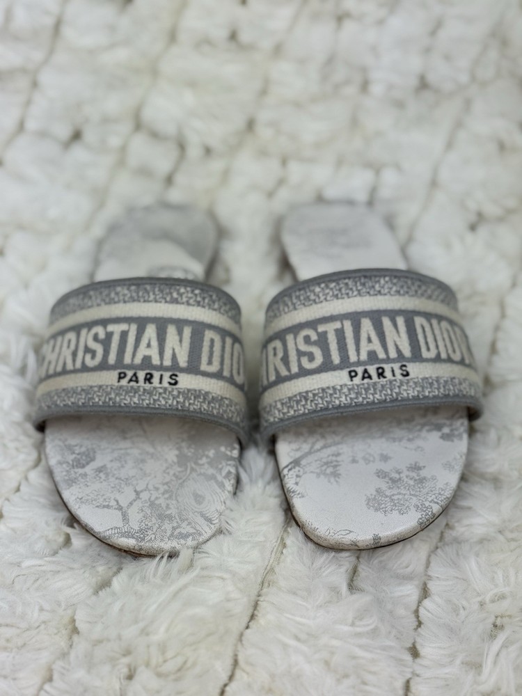 Dior Dway Gray Slide Sandals Size 38 Luxury Comfort