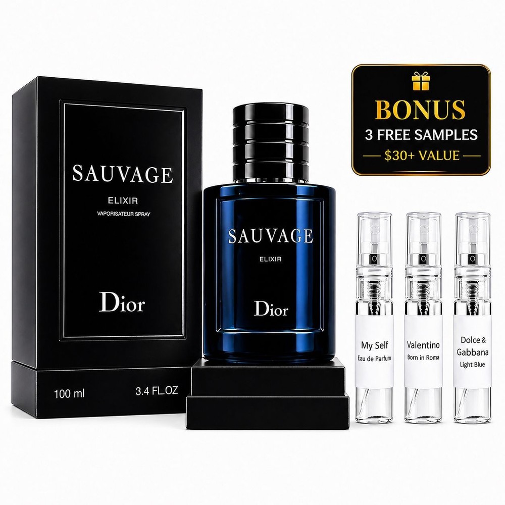 Dior Sauvage Elixir EDP Spray 100ml 3.4oz Men’s Cologne + 3 Fragrance Samples