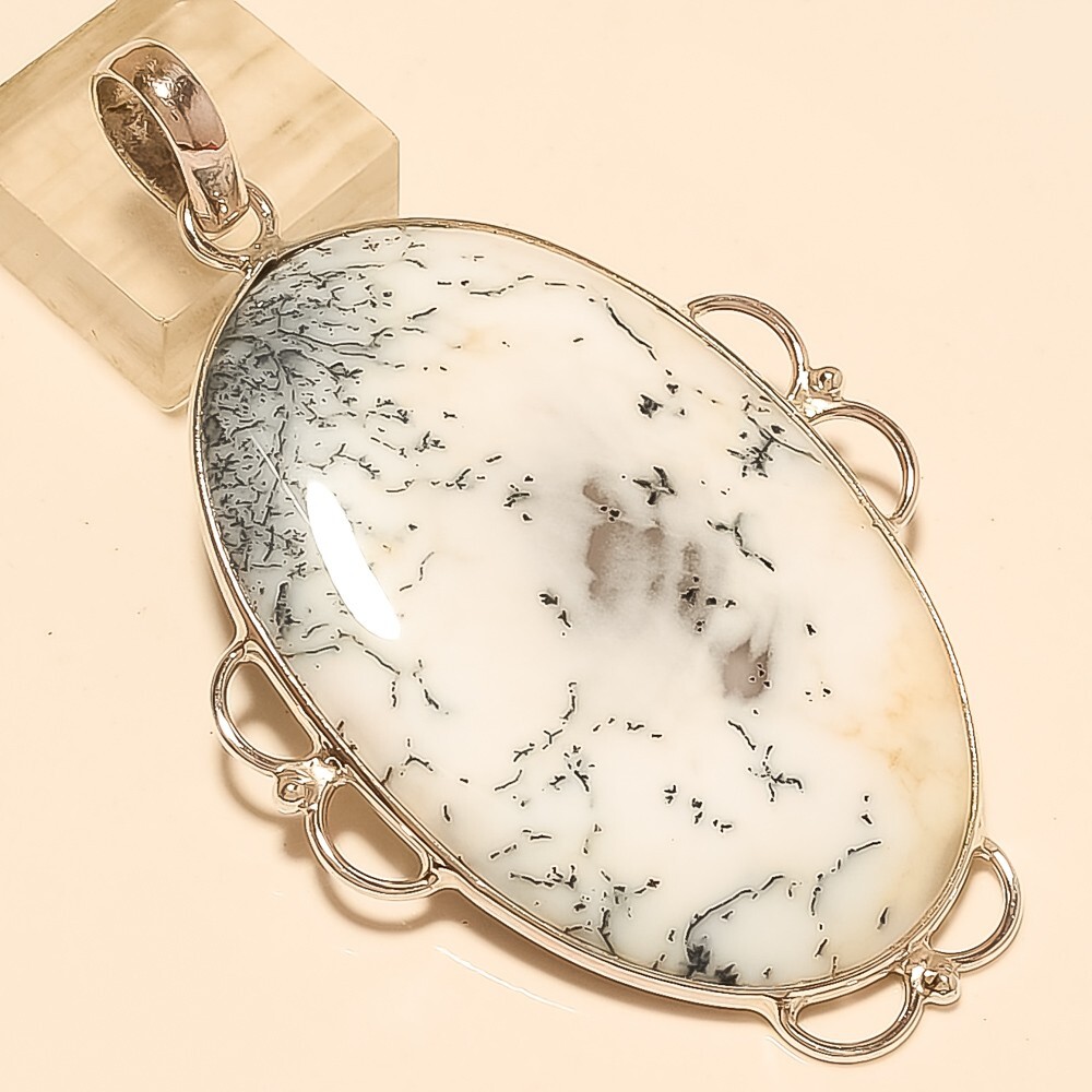 Natural Dendrite Opal Pendant 925 Sterling Silver Handmade Anniversary Jewelry