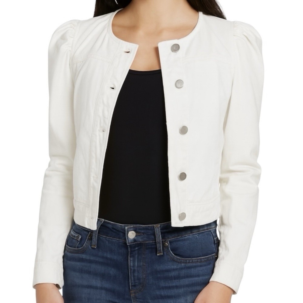 BLANKNYC White Puff Sleeve Denim Jacket Size M NWT 100% Cotton