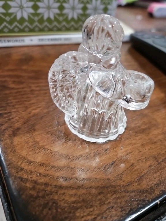Vintage Clear Glass Home Decor Angel Figurine, Taper Candle Holder