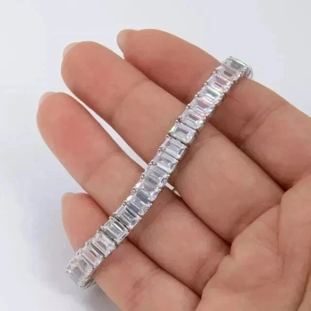 20Ct Emerald Cut Lab Created Diamond Tennis Bracelet 14K White Gold Plated 7.5