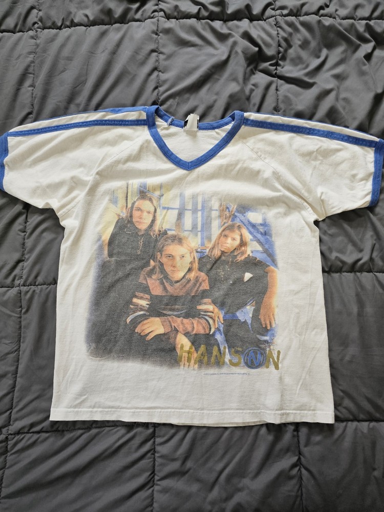 Vintage 90s Hanson Brothers Tour Tee Rare Striped Raglan Ringer Shirt