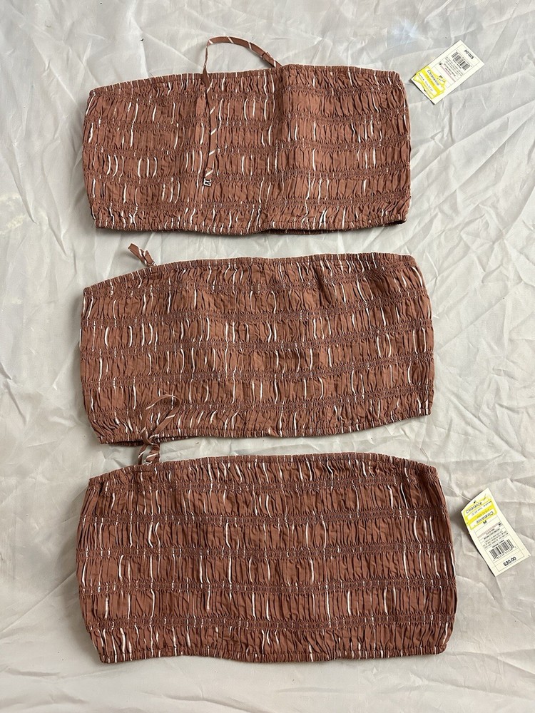 Women's Brown Slim Fit Smocked Cropped Top Medium Missing Straps