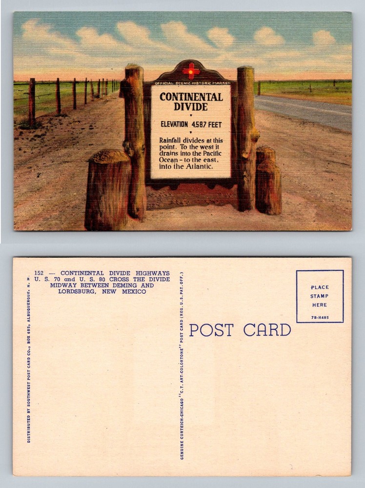 Deming, NM-New Mexico, Continental Divide Hwy 70 & 80 Marker Vintage Postcard