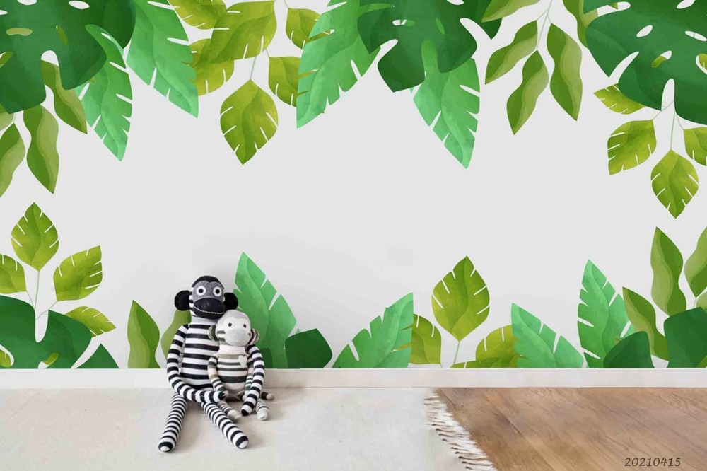 3D Green Plants Leaves Watercolor Wall Murals Wallpaper Murals Wall Sticker