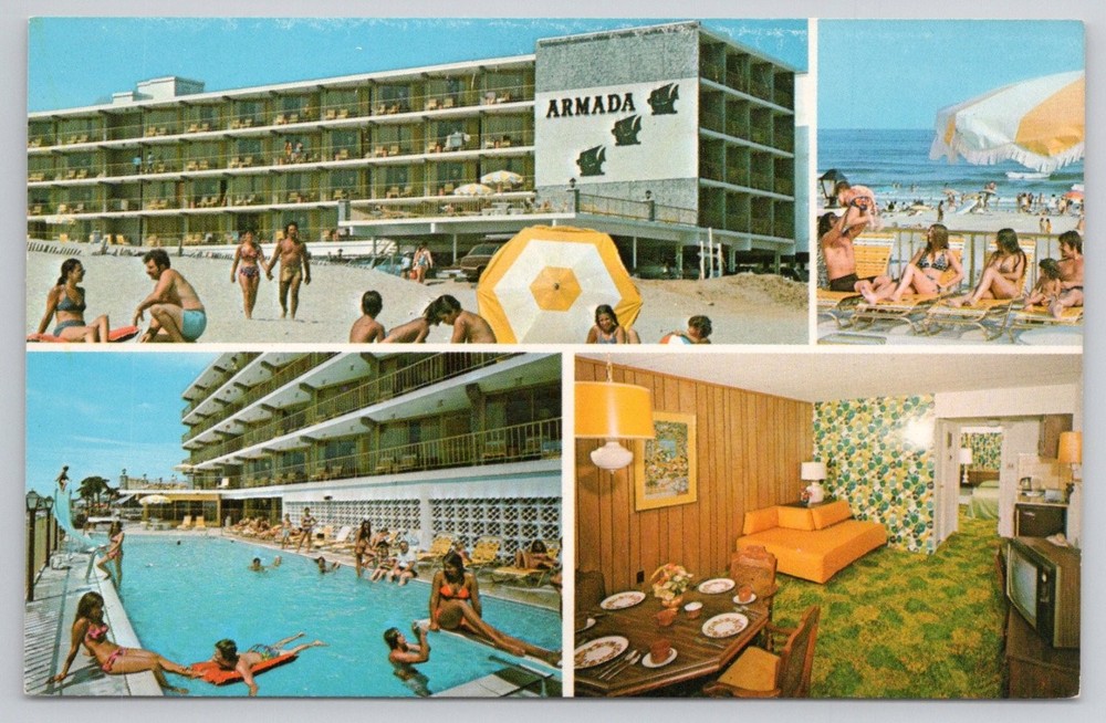 Armada Motor Inn Wildwood Crest NJ 1974 Vintage Postcard Beach Pool